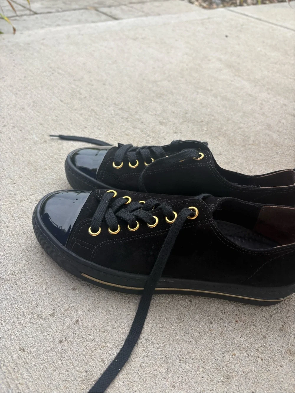 Paul Green Black Low-Top Sneakers with Gold Eyelets